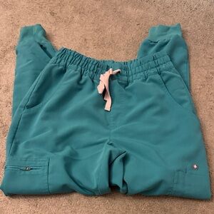 Teal FIGs women Jogger Pants with Pink Drawstring